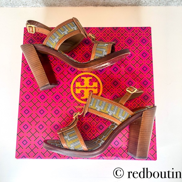 👠SOLD👠Tory Burch Block Heels Sandals 7.5 brown - Picture 7 of 8